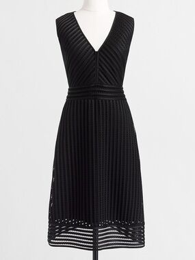 J. Crew Black Striped A-Line V-Neck Dress Petite 2